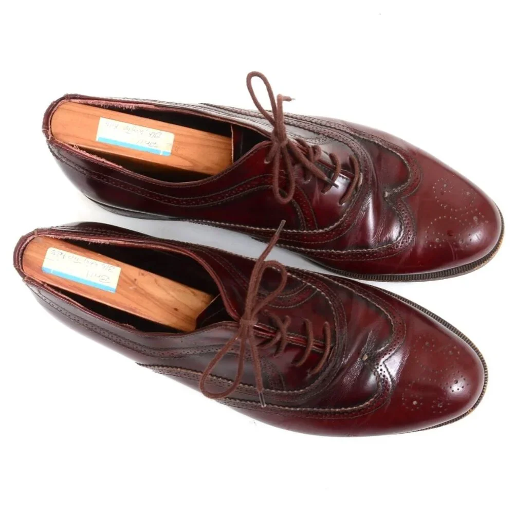 Mario Bruni Mens Size 9W Burgundy Leather Cap-Toe Oxford Loafer FREE SHOE TREES!